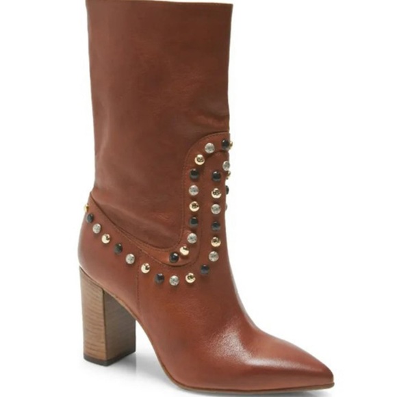 New Free People Dakota Studded 6 & 6.5 Red Brown Leather Heeled Boots